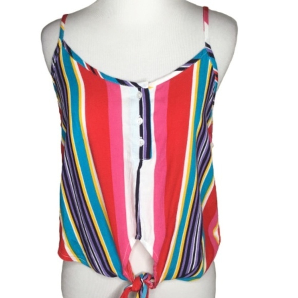 Full Tilt Red Multicolor Stripes Spaghetti Strap Tie Front Summer Top M